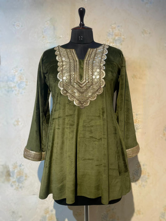 Green Velvet Kurti